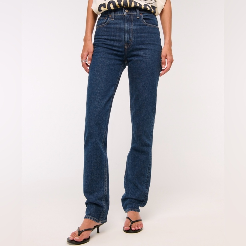 Abercrombie & Fitch Dark Blue The 90s Straight Jeans Ultra High Rise 28 Short
